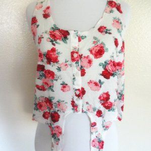 F21 Floral Lace Roses Button-up Bow Tie Tank Top